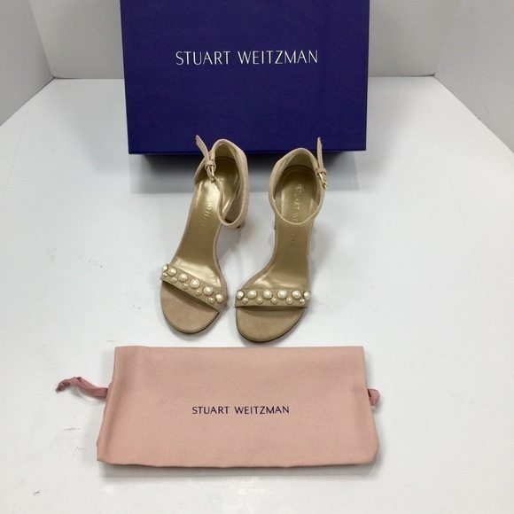 Stuart Weitzman More Pearls Bisque Suede Sandals Size 5 - Picture 4 of 17